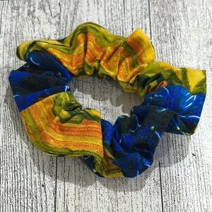 Chic Jem Colorful Scrunchie with Blue and Yellow Pattern
